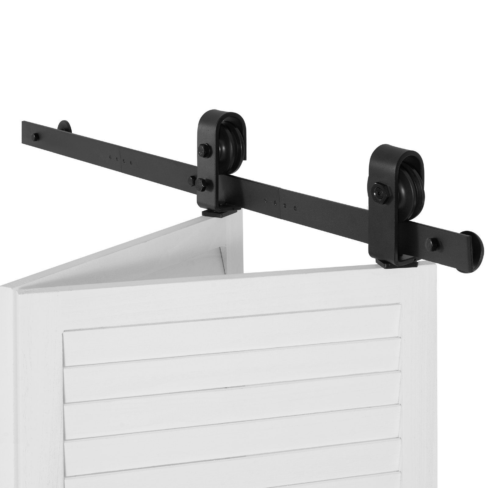 VEVOR Kit de Rieles para Puertas Corredizas Plegables de Granero, con Montaje Superior, Suave y Silencioso, Resistente, para Dos Puertas de Armario, Despensa y Lavandería, 1016 x 40 x 6 mm, Negro