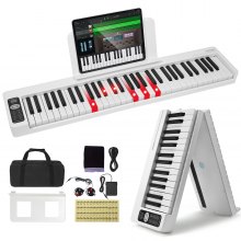 VEVOR Teclado de Piano Plegable Portátil 61 Teclas Bluetooth y MIDI, Blanco