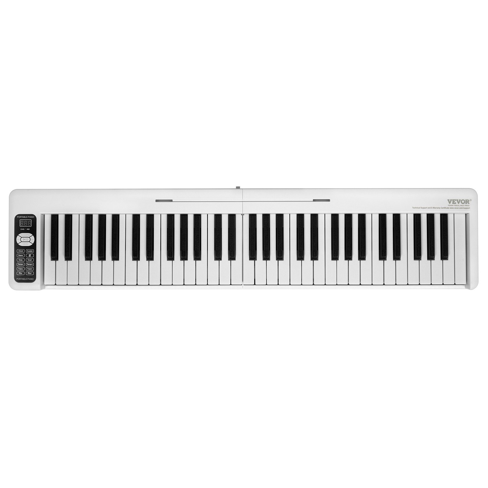 VEVOR 61-Key Folding Piano, Bluetooth and MIDI, Portable Electronic Digital Folding Piano with Sustain Pedal, Touch-Sensitive Illuminated Keys, Bag, Rechargeable for Beginners, Teens and Adults, White