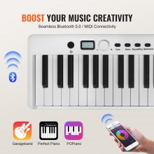 VEVOR Teclado de Piano Plegable Portátil 88 Teclas Bluetooth y MIDI, Blanco