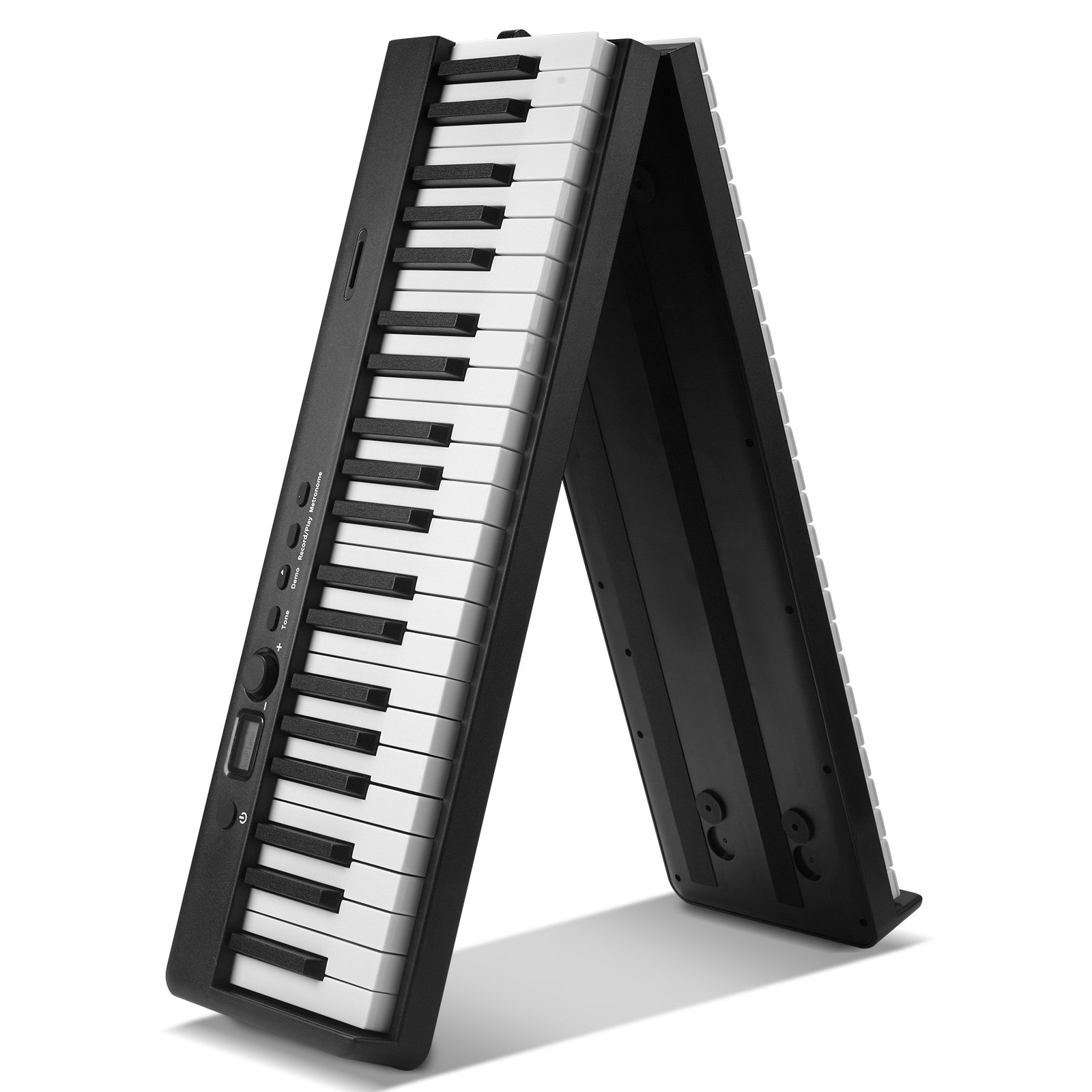 VEVOR Teclado de Piano Plegable 88 Teclas Bluetooth y MIDI Piano Electrónico Digital Portátil con Pedal de Sostenido Teclas Iluminadas Recargable para Principiantes, Adolescentes, Adultos, Negro