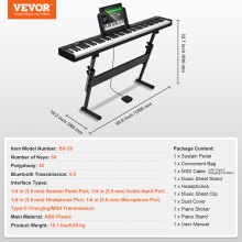 VEVOR Teclado de Piano Plegable con Soporte Portátil 88 Teclas Bluetooth y MIDI