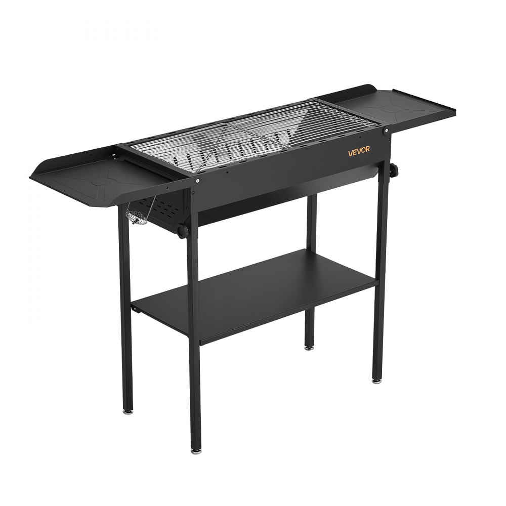 VEVOR Barbacoa de Carbón 120x30,5x75 cm, Barbacoa Portátil con Altura Ajustable y Mesas Laterales Plegables, Parrilla de Acero con Recubrimiento en Polvo de Alta Temperatura para Camping, Exterior