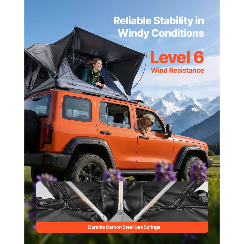 VEVOR Tienda de Techo Rígida para 2-3 Personas, Tienda de Campaña para Techo de Coche con Luz LED, Colchón Grueso y 10 Ventanas, Impermeable y Resistente al Viento, para Jeep, SUV, Camionetas