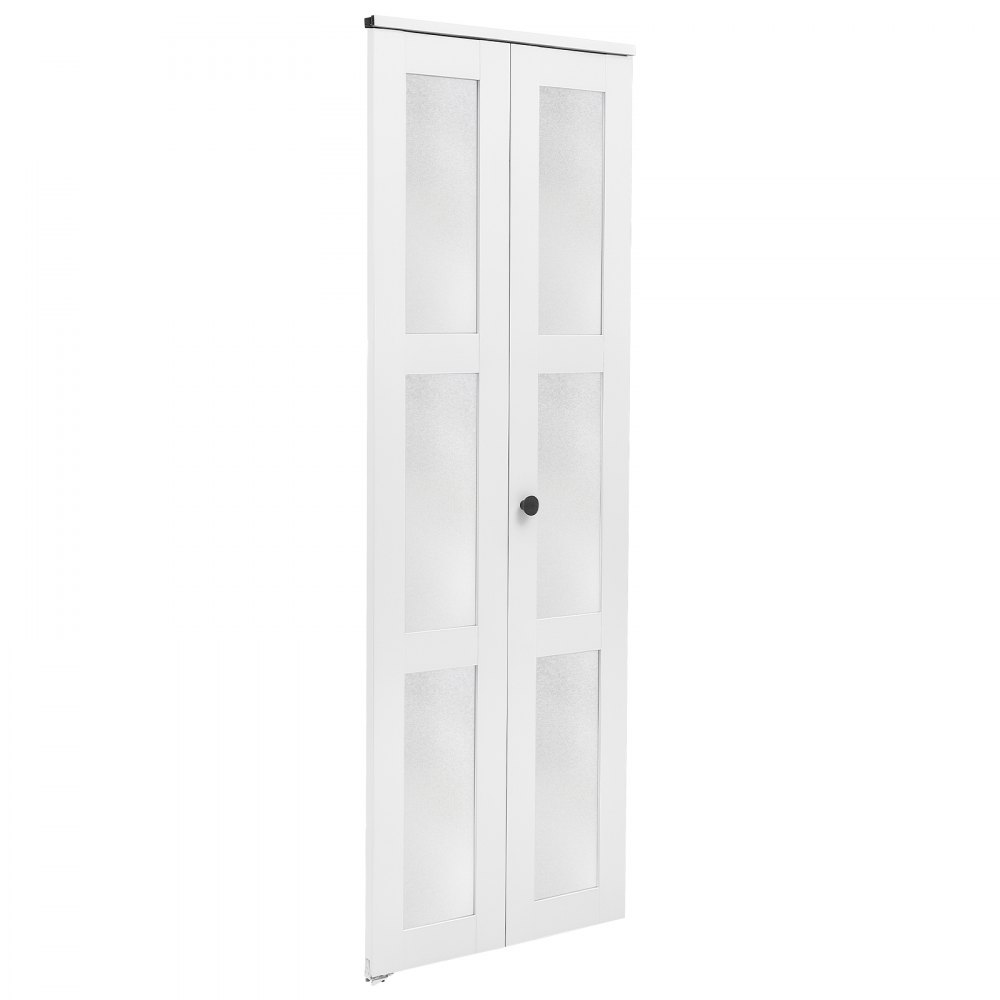 VEVOR 2 Paneles Puerta Corredera Plegable con Herrajes 914 x 2032 mm Blanco, para Armario, Dormitorio, Salón, Decoración Moderna, Cristal Translúcido, Kit Completo de Instalación, Madera, PVC y MDF