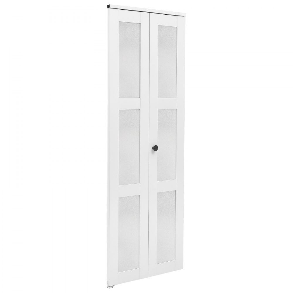 VEVOR Puerta Corredera Plegable con Herrajes 4 Paneles 305 x 2032 mm Blanco, para Sala de Estar, Dormitorio, Armario, Estilo Moderno, Vidrio Translúcido, de Madera y MDF, Kit Completo de Instalación