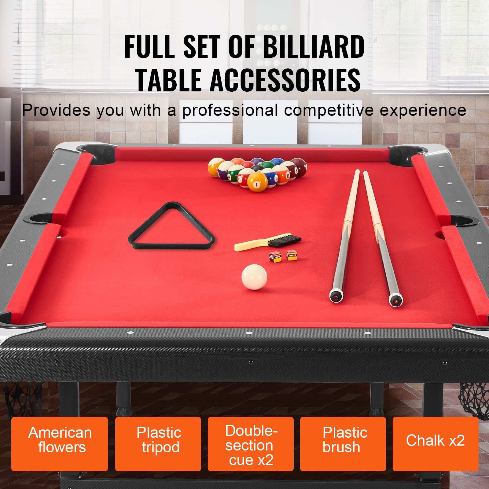 VEVOR Billiard Table, 2.13 m Pool Table, Foldable Space-Saving Table, Billiard Table Set incl. Balls, Cues, Chalk, Black, Perfect for Family Game Rooms for Children and Adults