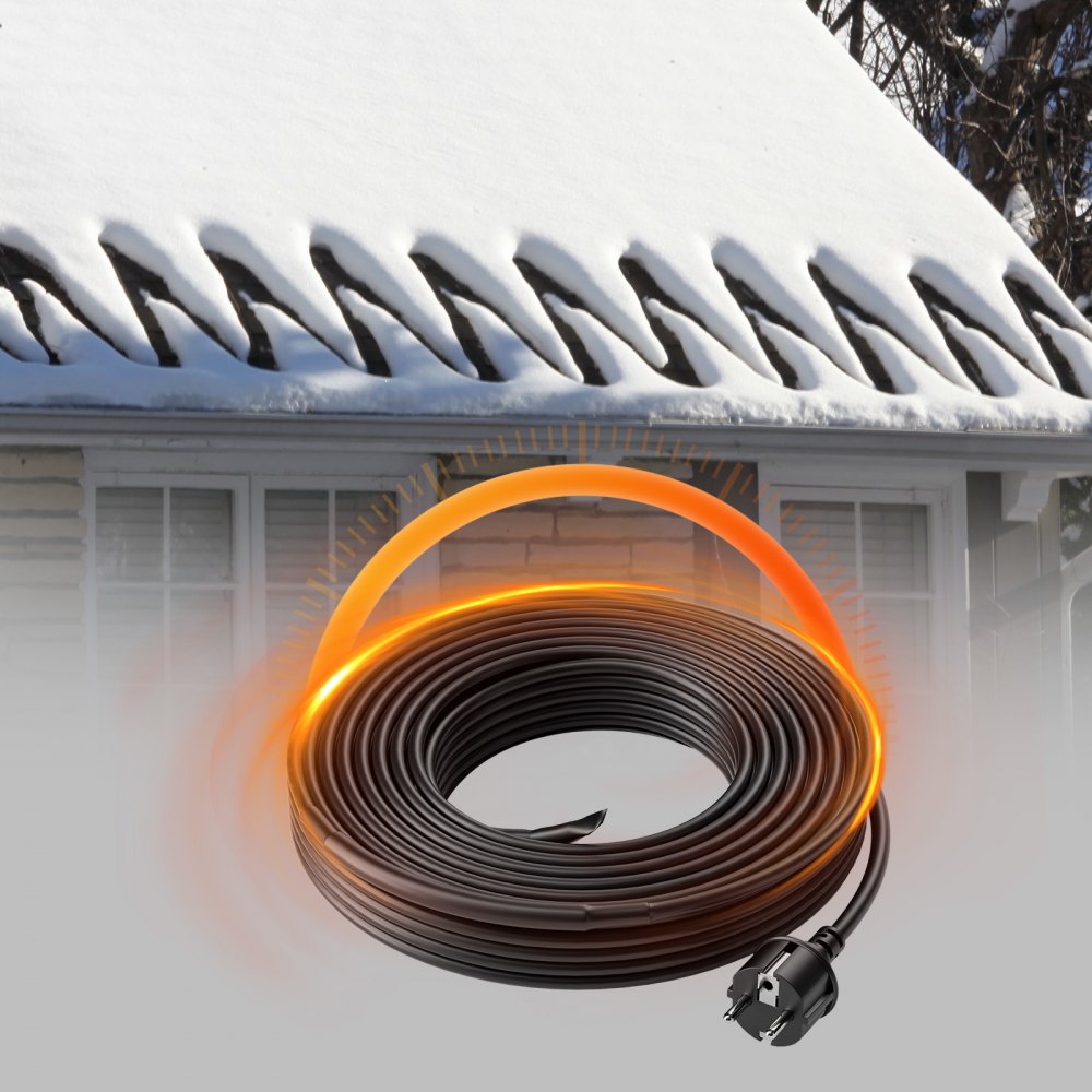 VEVOR Cable Calefactor Autorregulable para Tuberías 15 m 16 W/m Cinta Calefactora para Tuberías, Descongelación de Nieve en Tejados, Protección contra Congelación de Canalones y Tuberías