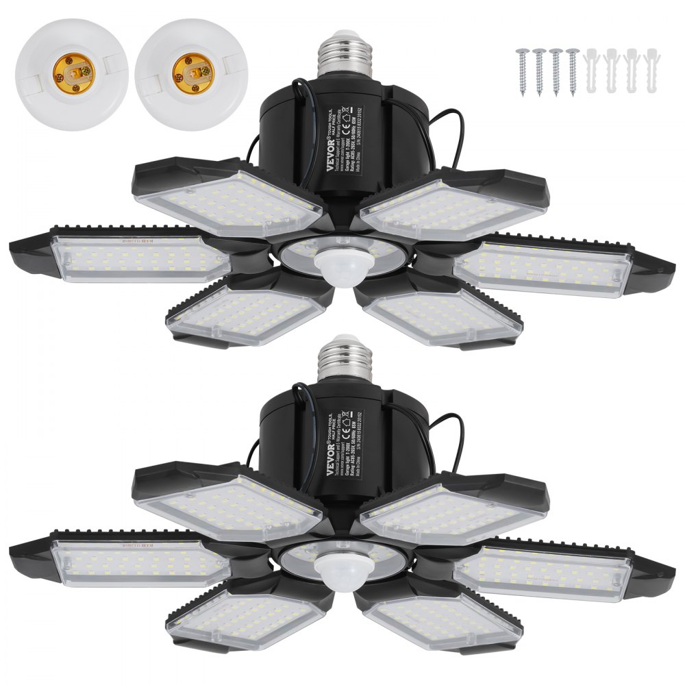 VEVOR Luces LED para Garaje 15000lm 6500K Lámpara de Techo Deformable 2 Piezas
