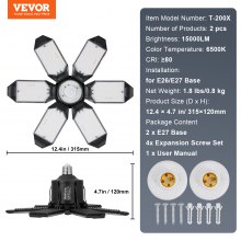 VEVOR Luces LED para Garaje 15000lm 6500K Lámpara de Techo Deformable 2 Piezas