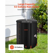 VEVOR Barril de Lluvia Plegable, Barril Portátil de 201 L de PVC 1000D para Recolección de Agua de Lluvia, Contenedor de Almacenamiento de Agua para Jardín con Grifo y Kit de Desbordamiento, Negro
