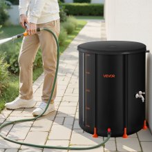 VEVOR Barril de Lluvia Plegable, Barril Portátil de 201 L de PVC 1000D para Recolección de Agua de Lluvia, Contenedor de Almacenamiento de Agua para Jardín con Grifo y Kit de Desbordamiento, Negro