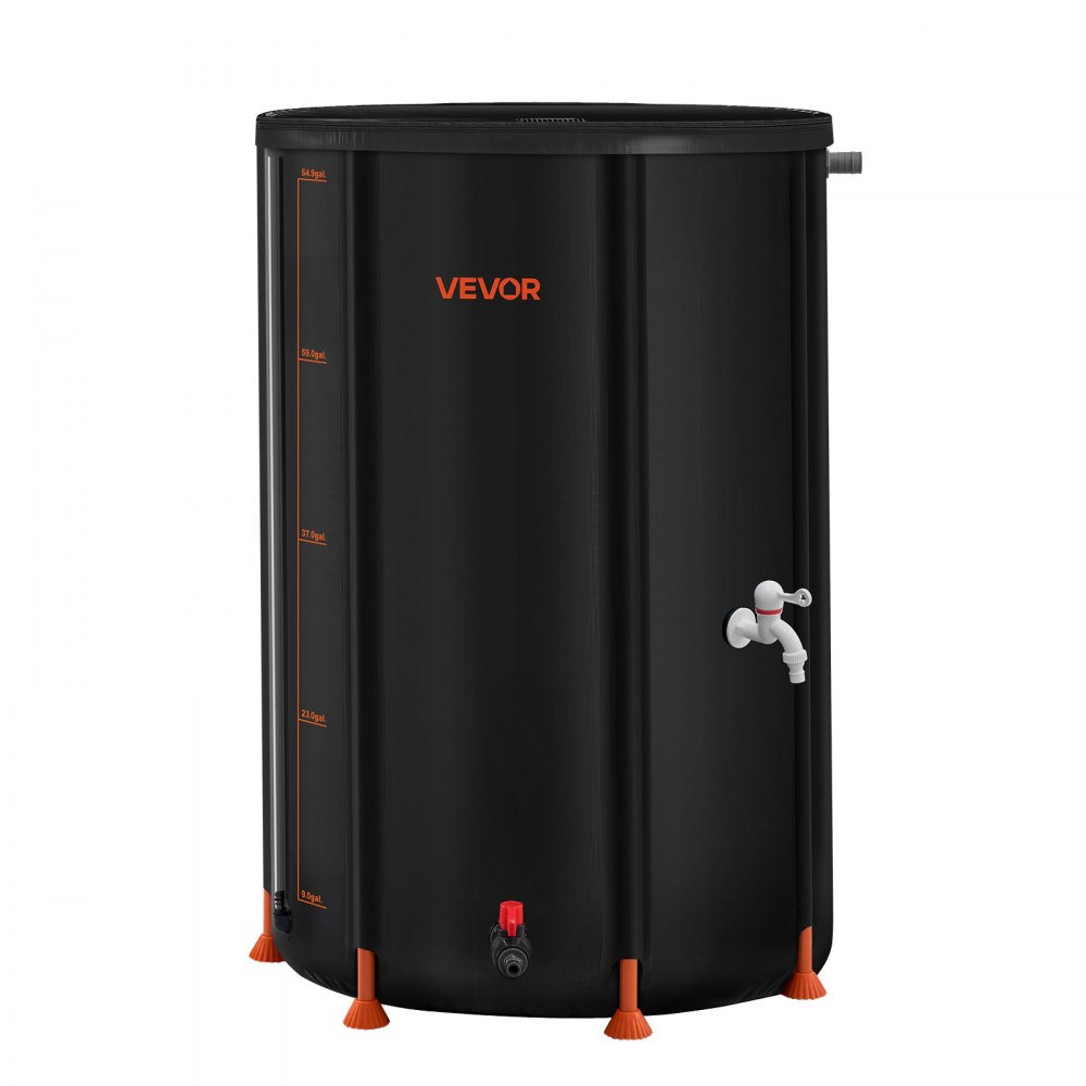 VEVOR Collapsible Rain Barrel, 250 L Portable Rain Water Collection Barrel, 500D PVC Rainwater Collection System, Garden Water Catcher Tank Storage Container with Spigot & Overflow Kit, Black