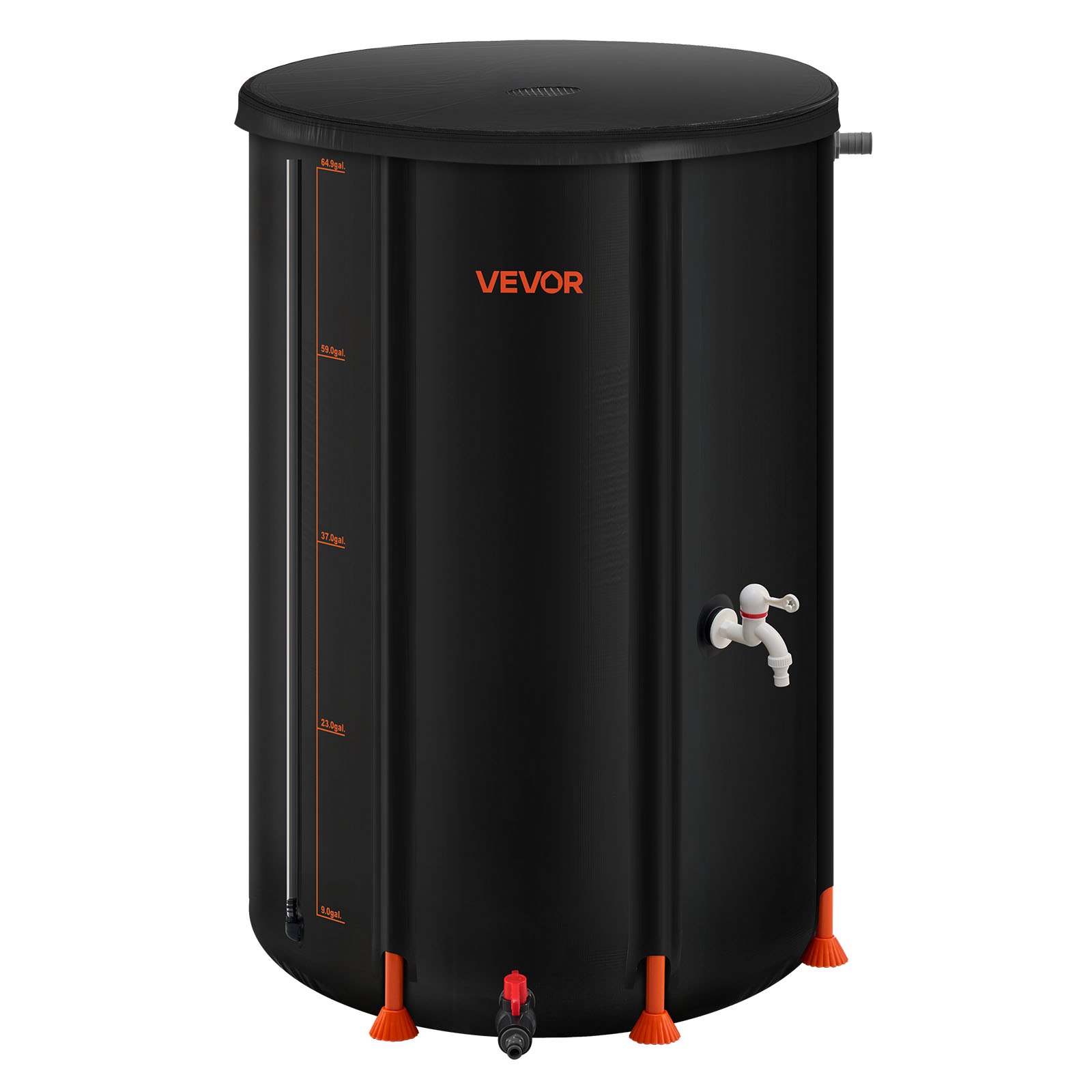 VEVOR Barril de Lluvia Plegable, Barril Portátil de 250 L de PVC 500D para Recolección de Agua de Lluvia, Contenedor de Almacenamiento de Agua para Jardín con Grifo y Kit de Desbordamiento, Negro