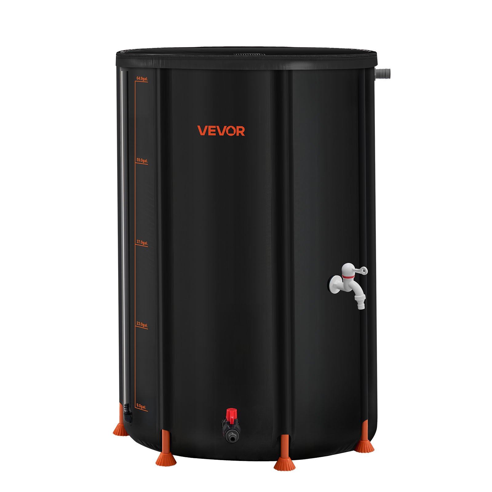 VEVOR Barril de Lluvia Plegable, Barril Portátil de 250 L de PVC 500D para Recolección de Agua de Lluvia, Contenedor de Almacenamiento de Agua para Jardín con Grifo y Kit de Desbordamiento, Negro