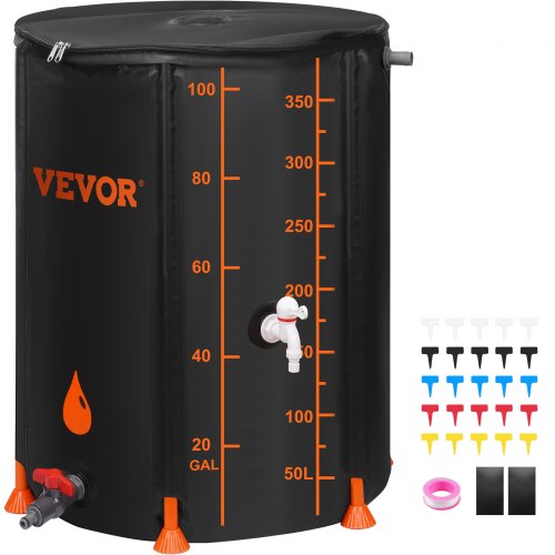 VEVOR Barril de Lluvia Plegable Colector de Lluvia 379L Gran Capacidad PVC Negro