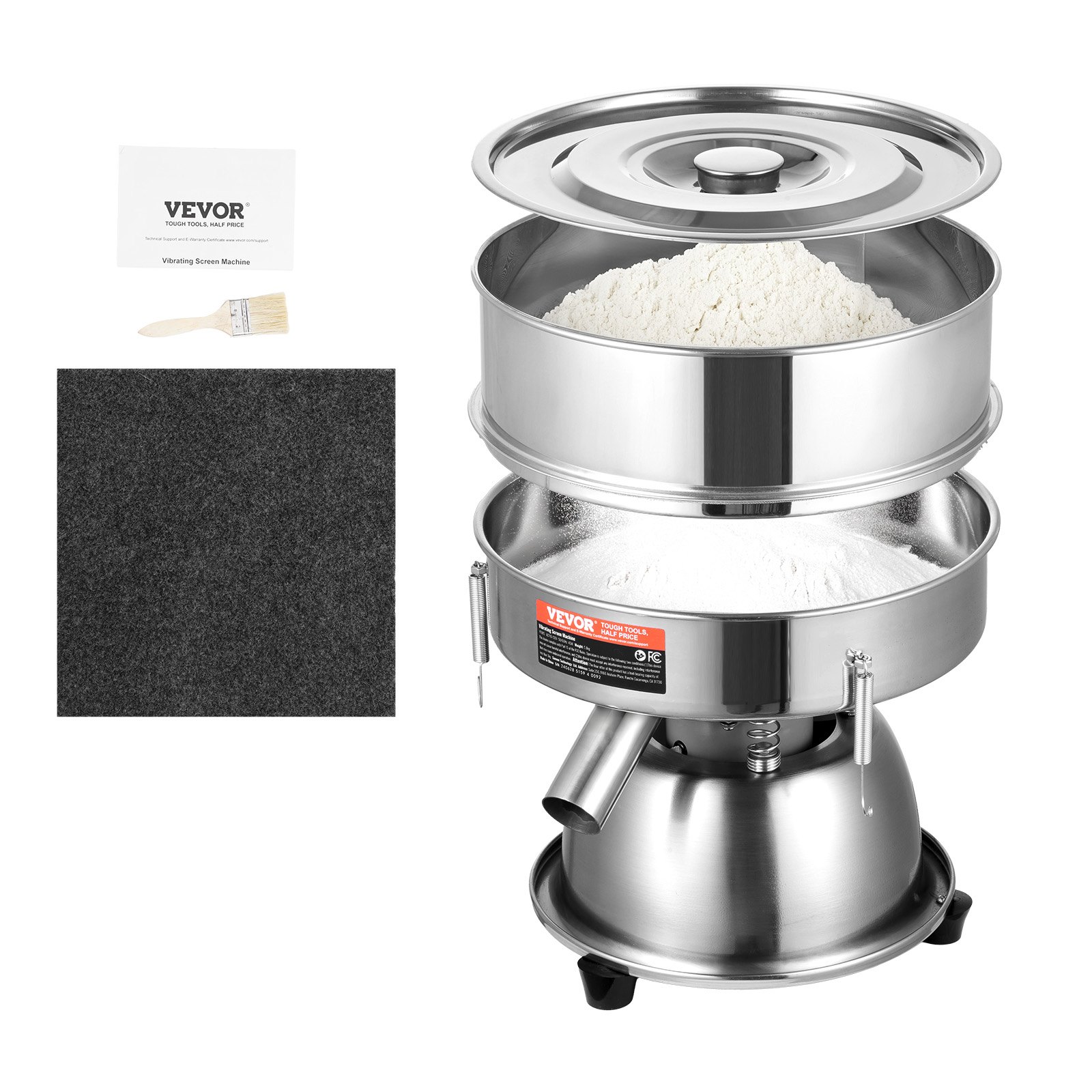 VEVOR Sieving Machine, Electric Flour Sieve, Vibrating Sieve Machine, Automatic Sieve for 30 + 50 Mesh, 45W Powder Sieve Machine, Vibrating Sieve Machine for Flour, Mung Beans, Rice, Silver