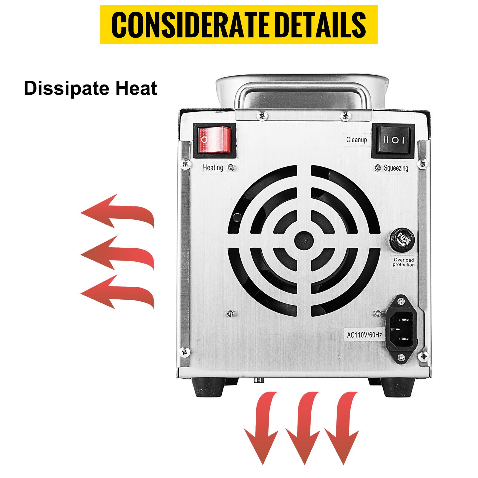VEVOR Prensa de Aceite Automática, 500 W 220 V 60 Hz Máquina de Prensa de Aceite, Velocidad de 2,7 - 6,3 kg / h Extractor de Aceite de Acero Inoxidable para Nueces de Maní Semillas de Sésamo Maíz Soja