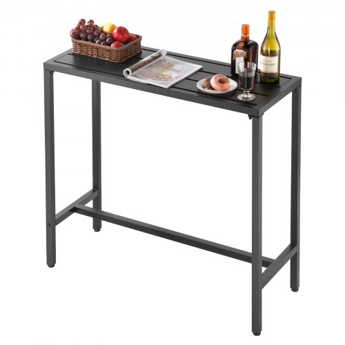 VEVOR Mesa Alta de Bar de Exterior, 1000 x 375 x 980 mm, Mesa de Comedor Rectangular con Tablero Impermeable y Estructura de Metal Resistente, Mueble de Jardín para Patio, Terraza, Piscina, Negro