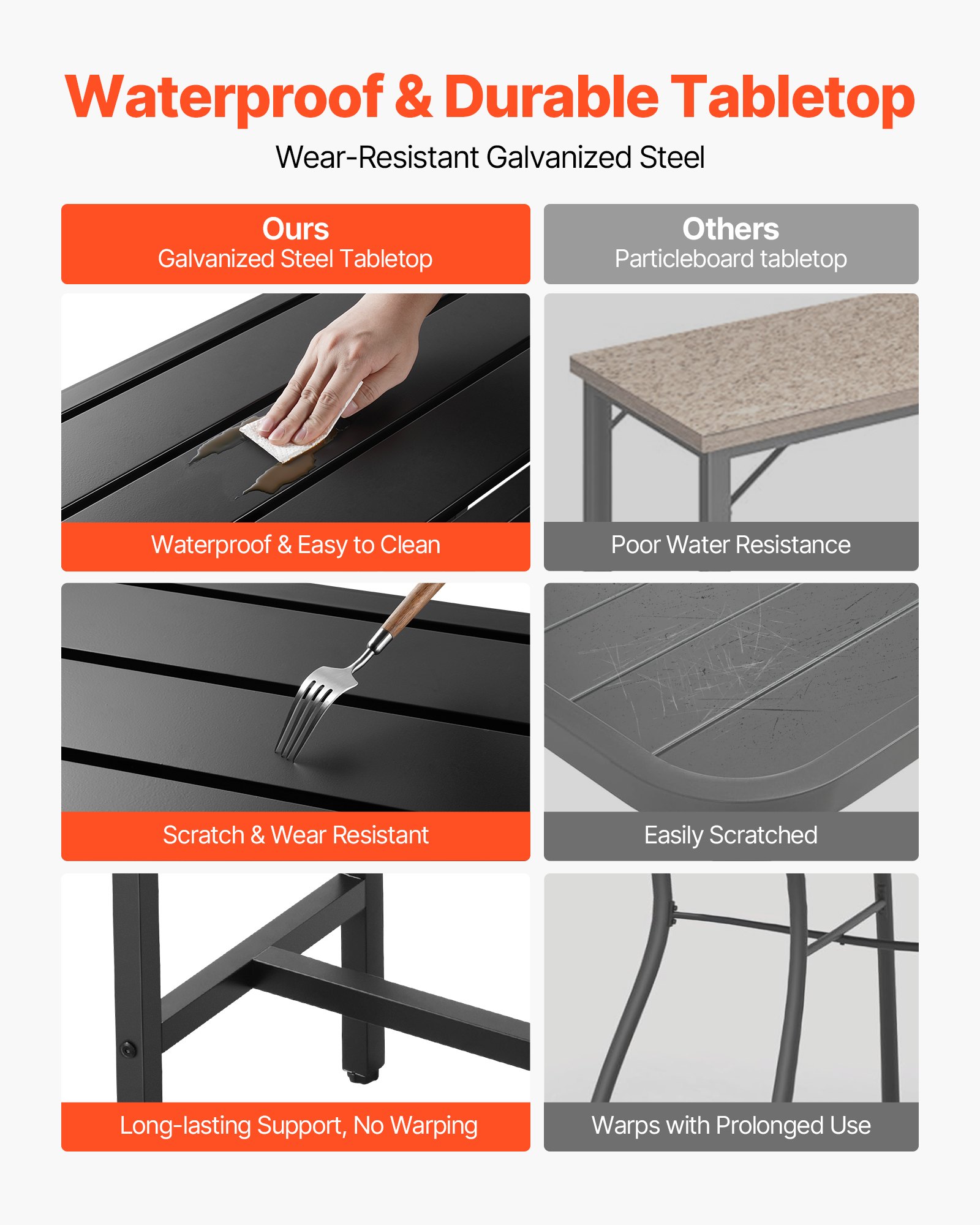 VEVOR Mesa Alta de Bar de Exterior, 1600 x 375 x 980 mm, Mesa de Comedor Rectangular con Tablero Impermeable y Estructura de Metal Resistente, Mueble de Jardín para Patio, Terraza, Piscina, Negro