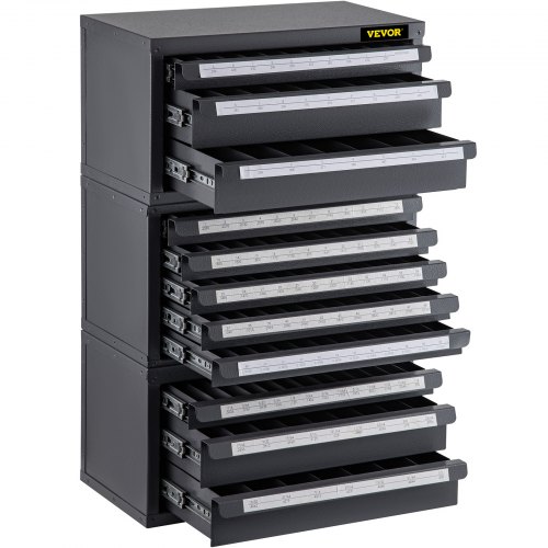 VEVOR Caja de Herramientas para Brocas 3 Piezas 1/16"-1/2", A a Z, #1-60 Caja Vacía para Grifos 3/5 Cajones, 29/27/60 Compartimentos Organizador de Brocas 37,5x20x20 cm Espacio Apilable para Talleres