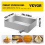 Dimensiones del producto de bandeja evaporadora de jarabe de arce VEVOR y aplicaciones versátiles.