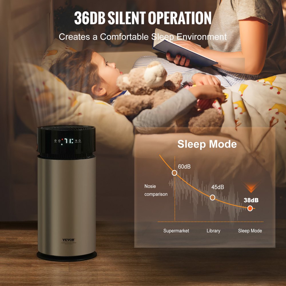 VEVOR Humidificador Evaporativo para Toda la Casa de hasta 100m², 10 L, Humidificador de Humedad Fría Inteligente Grande y Purificador de Aire, 3 Velocidades y Temporizador de 1 a 14 h, Φ 238 x 537 mm