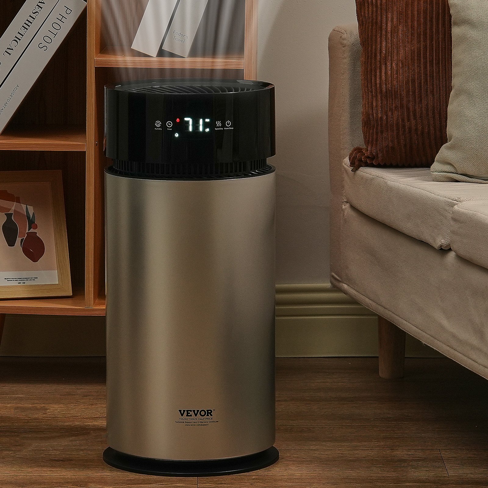 VEVOR Humidificador Evaporativo para Toda la Casa de hasta 100m², 10 L, Humidificador de Humedad Fría Inteligente Grande y Purificador de Aire, 3 Velocidades y Temporizador de 1 a 14 h, Φ 238 x 537 mm