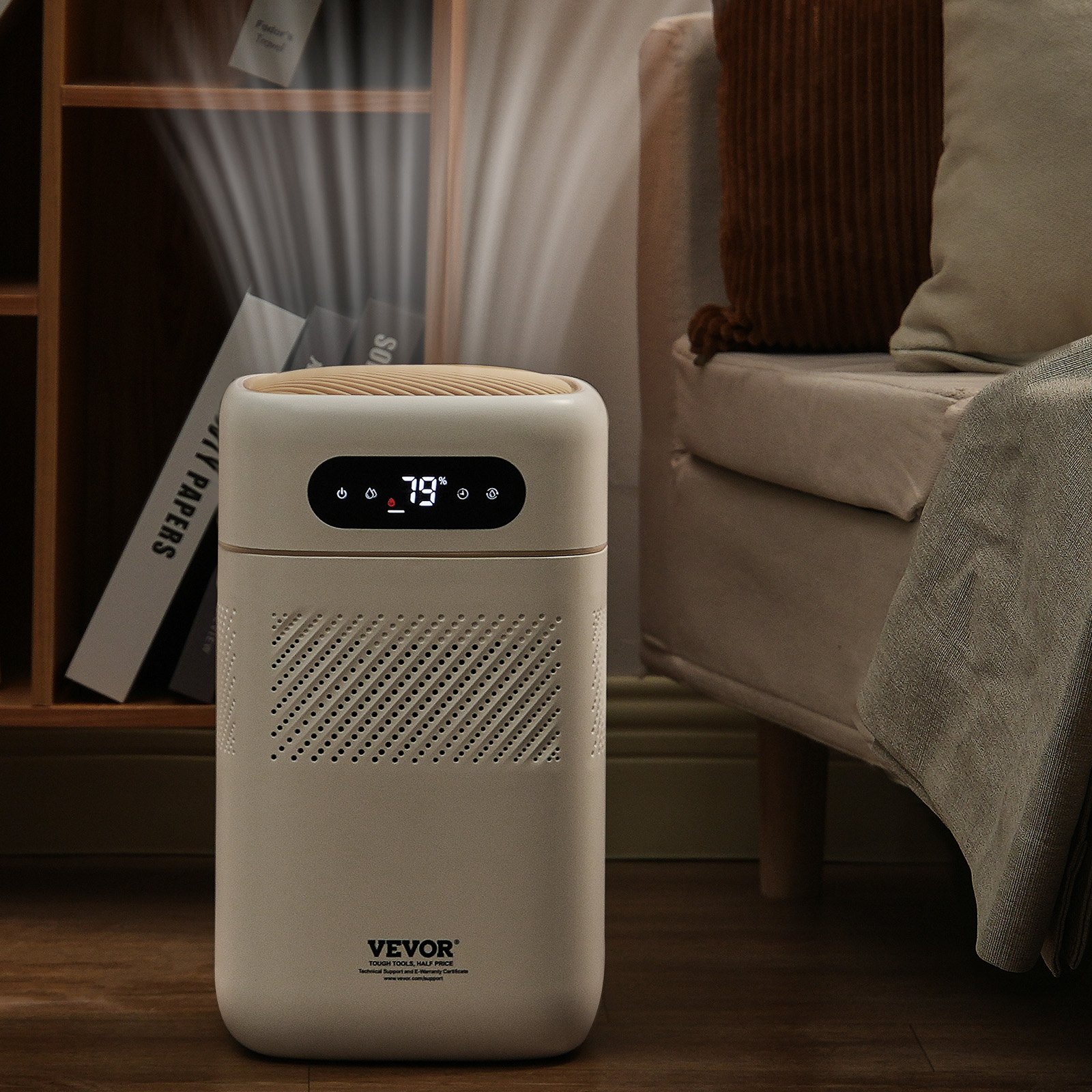 VEVOR Humidificador Evaporativo Inteligente para Toda la Casa, 480 ml/h, 3 Velocidades y Temporizador de 1 a 12 h, Filtro Premium, Modo de Suspensión Silencioso para Dormitorio, 5 L, Φ 220 x 380 mm