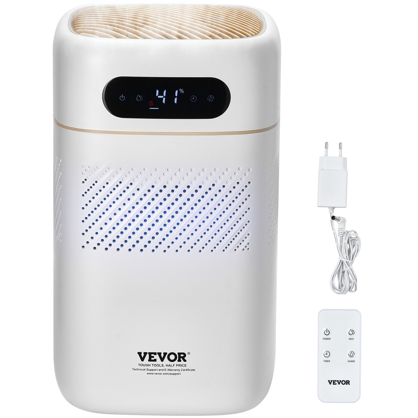 VEVOR Humidificador Evaporativo Inteligente para Toda la Casa, 480 ml/h, 3 Velocidades y Temporizador de 1 a 12 h, Filtro Premium, Modo de Suspensión Silencioso para Dormitorio, 5 L, Φ 220 x 380 mm