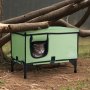 VEVOR Casa Elevada con Calefacción para Gatos 53 x 33 x 42 cm Refugio Plegable de Tela Oxford 900D para Gatos en Forma de Cubo con Temperatura Ajustable y Temporizador, Almohadilla Térmica, Verde (M)