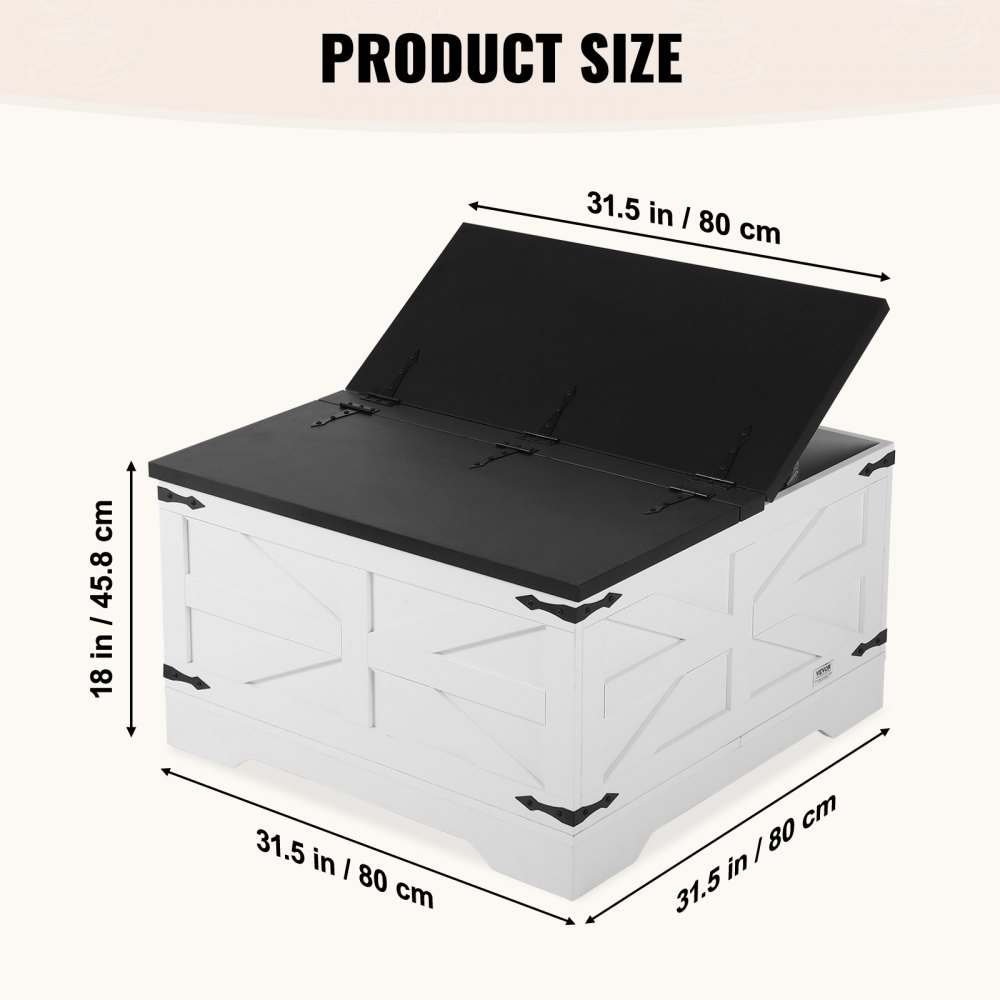 VEVOR Mesa de Centro Rústica de 800 x 800 x 458 mm, Mesa de Centro Cuadrada con Bisagras y Compartimento de Almacenamiento Grande Mesa de Madera para Sala de Estar, Apartamento, Gris y Blanco