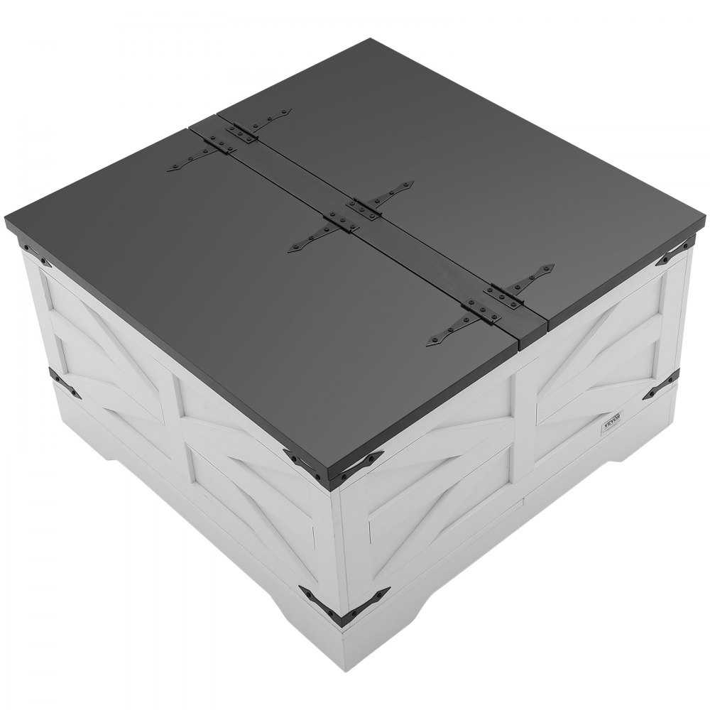 VEVOR Mesa de Centro Rústica de 800 x 800 x 458 mm, Mesa de Centro Cuadrada con Bisagras y Compartimento de Almacenamiento Grande Mesa de Madera para Sala de Estar, Apartamento, Gris y Blanco