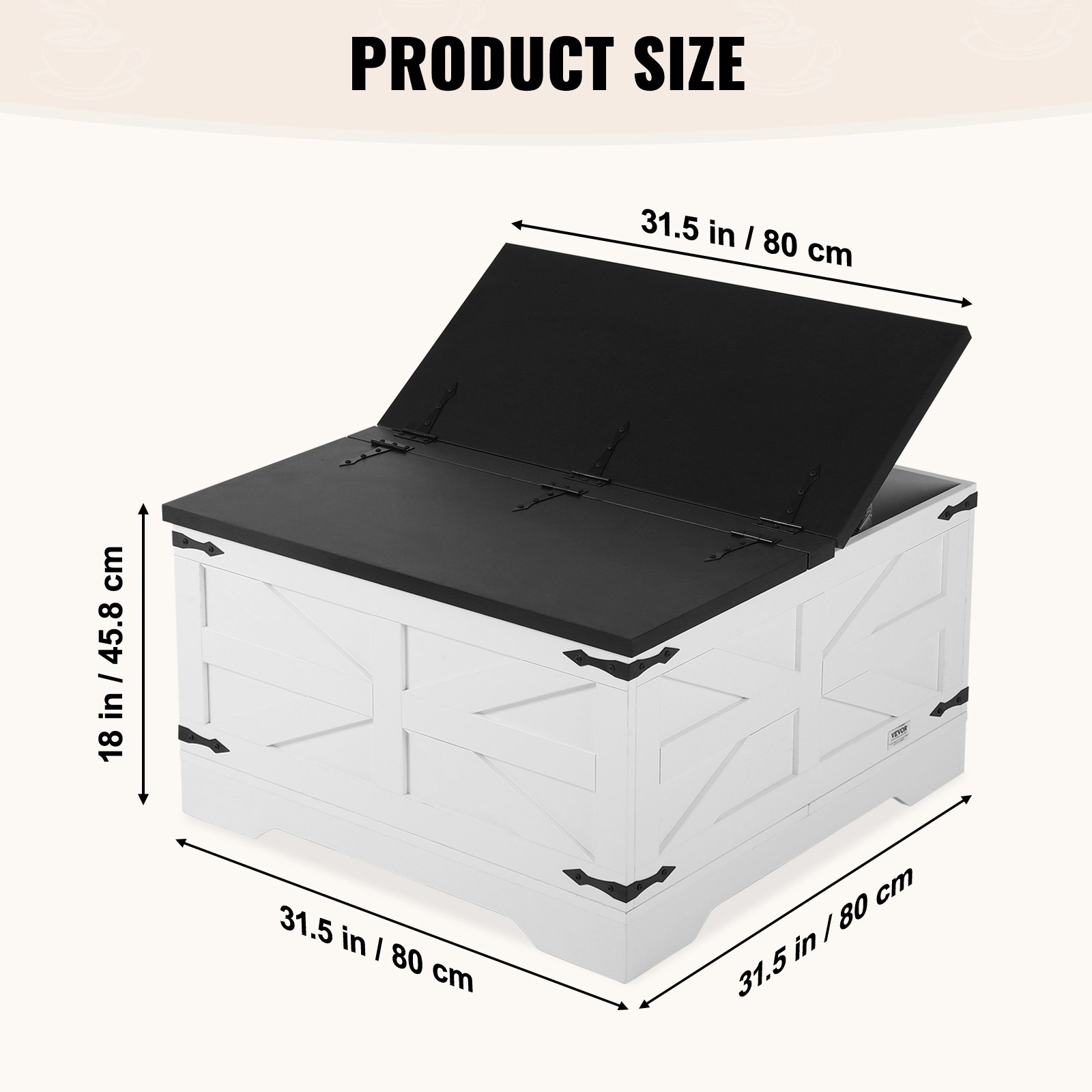 VEVOR Mesa de Centro Rústica de 800 x 800 x 458 mm, Mesa de Centro Cuadrada con Bisagras y Compartimento de Almacenamiento Grande Mesa de Madera para Sala de Estar, Apartamento, Gris y Blanco