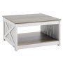 VEVOR Farmhouse Style Coffee Table, Square Coffee Table with Open Storage Compartment, 81.7 kg Load Capacity, Rustic Wooden Cocktail Table for Living Room, Bedroom, Studio (Grey + White)