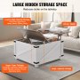VEVOR Mesa de Centro Rústica de 800 x 800 x 465 mm, Mesa de Centro Cuadrada con Tapa Elevable y Bisagras, Compartimento de Almacenamiento Abierto para Sala de Estar, Apartamento, Gris y Blanco