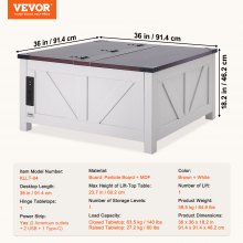 VEVOR Mesa Cuadrada Elevable con Bisagras y Regleta de Enchufes, 914x914x462mm