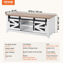 VEVOR Mesa de Centro Rústica de 2 Niveles de 1210 x 560 x 481 mm con 2 Puertas