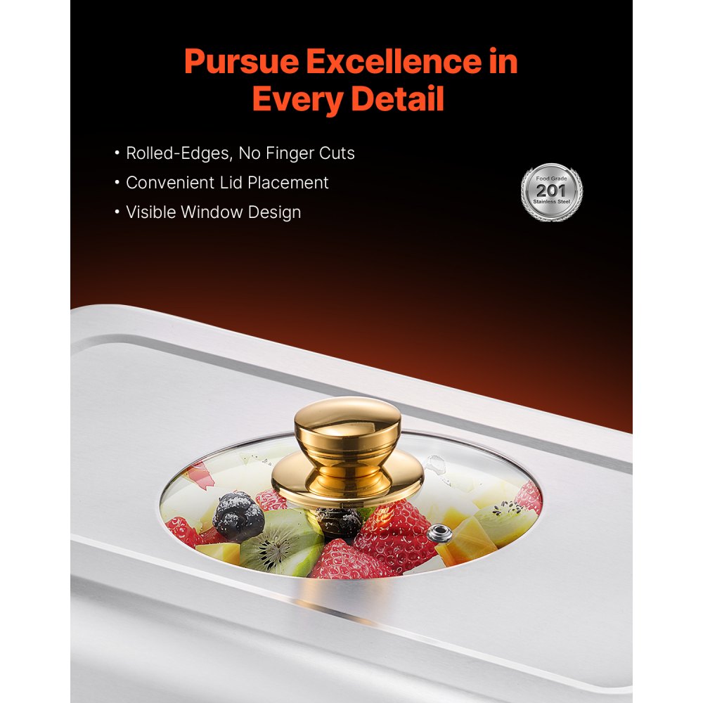 VEVOR Chafing Dish Set, Stainless Steel Food Warmer with 4 Full-Size Containers (7.5 L each), Rectangular Heater with Visible Lid, Water Pan Stand, and Fuel Holder, for Parties