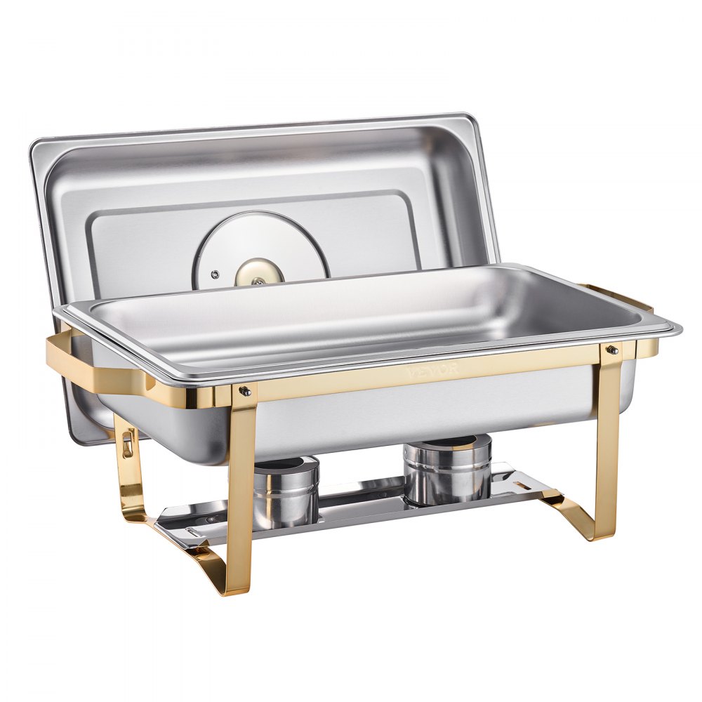 VEVOR Chafing Dish Set, Stainless Steel Food Warmer with 4 Full-Size Containers (7.5 L each), Rectangular Heater with Visible Lid, Water Pan Stand, and Fuel Holder, for Parties