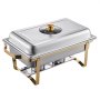 VEVOR Juego de Calentador de Alimentos de Acero Inoxidable con 4 Recipientes de Tamaño Completo(7,5 L Cada Uno), Rectangular, con Tapa Visible y Soporte para Bandeja de Agua, para Fiestas, Dorado
