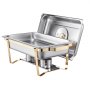VEVOR Juego de Calentador de Alimentos de Acero Inoxidable con 4 Recipientes de Tamaño Completo(7,5 L Cada Uno), Rectangular, con Tapa Visible y Soporte para Bandeja de Agua, para Fiestas, Dorado