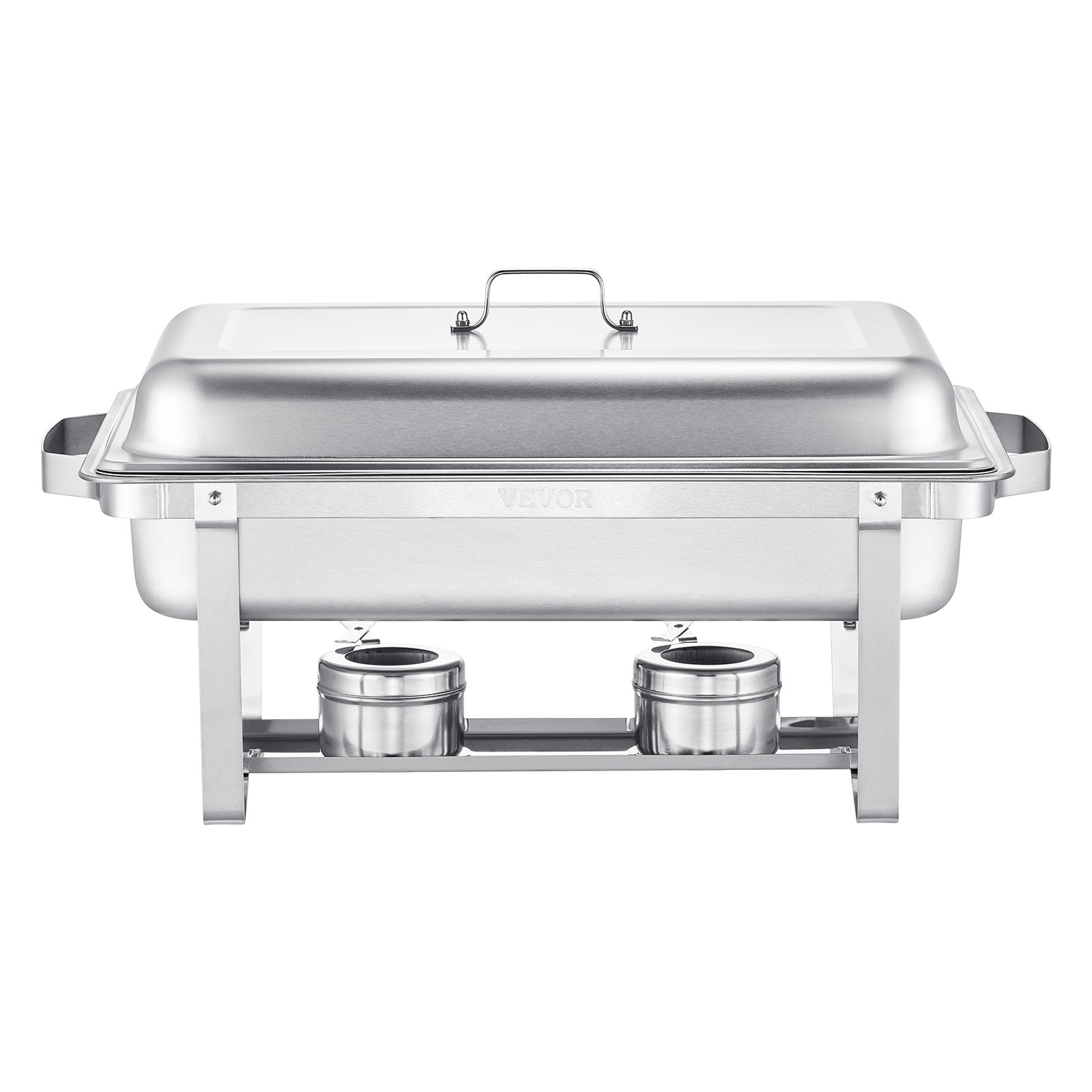 VEVOR Juego de 4 Platos para Calentar Alimentos de Acero Inoxidable con 4 Sartenes Tamaño Completo(7,5 L), Rectangular, para Catering con Tapa, Soporte para Bandeja de Agua y Combustible, Plata