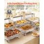 VEVOR Juego de Platos de Frotamiento Rectangulares 6 x 8,6 L, Calentador de Buffet de Acero Inoxidable de Grado Alimenticio, Calentador de Alimentos para Mantener Caliente para Bufé, Fiestas, Bodas