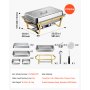 VEVOR 2 Packs Chafing Dishes for Buffet Set, 8.5L Stainless Steel Chafer, for Banquet Party Wedding, Rectangle Buffet Server and Warmer, with 1 Full & 2 Half Size Pans, Fuel Holder, Tong, Glass Pad