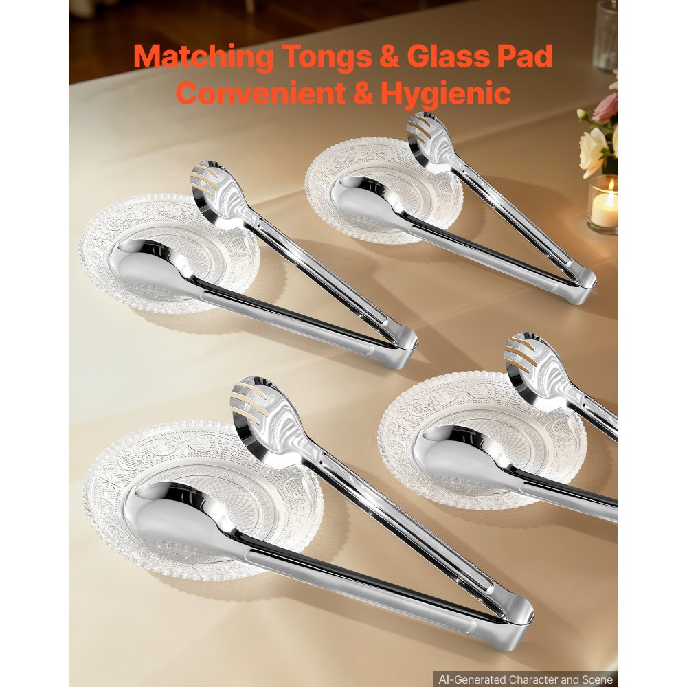 VEVOR Calentador de Comida para Bufé 8,52 L, de Acero Inoxidable, Rectangular, Apilable, con 2 Bandejas Grandes y 4 de Tamaño Medio, Tapas, Soportes para Combustible, para Banquetes, Bodas, Fiestas