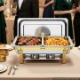 VEVOR Calentador de Comida para Bufé 8,52 L, de Acero Inoxidable, Rectangular, Apilable, con 2 Bandejas Grandes y 4 de Tamaño Medio, Tapas, Soportes para Combustible, para Banquetes, Bodas, Fiestas