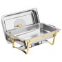 VEVOR Calentador de Comida para Bufé 8,52 L, de Acero Inoxidable, Rectangular, Apilable, con 2 Bandejas Grandes y 4 de Tamaño Medio, Tapas, Soportes para Combustible, para Banquetes, Bodas, Fiestas