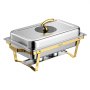 VEVOR Calentador de Comida para Bufé 8,52 L, de Acero Inoxidable, Rectangular, Apilable, con 2 Bandejas Grandes y 4 de Tamaño Medio, Tapas, Soportes para Combustible, para Banquetes, Bodas, Fiestas