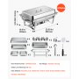 VEVOR Juego de 4 Calentadores de Comida para Bufé 8,52 L, Acero Inoxidable, Rectangular, con 2 Bandejas Grandes, 2 Medianas y 3 de un Tercio, Tapas, Soportes para Combustible, para Banquetes, Bodas